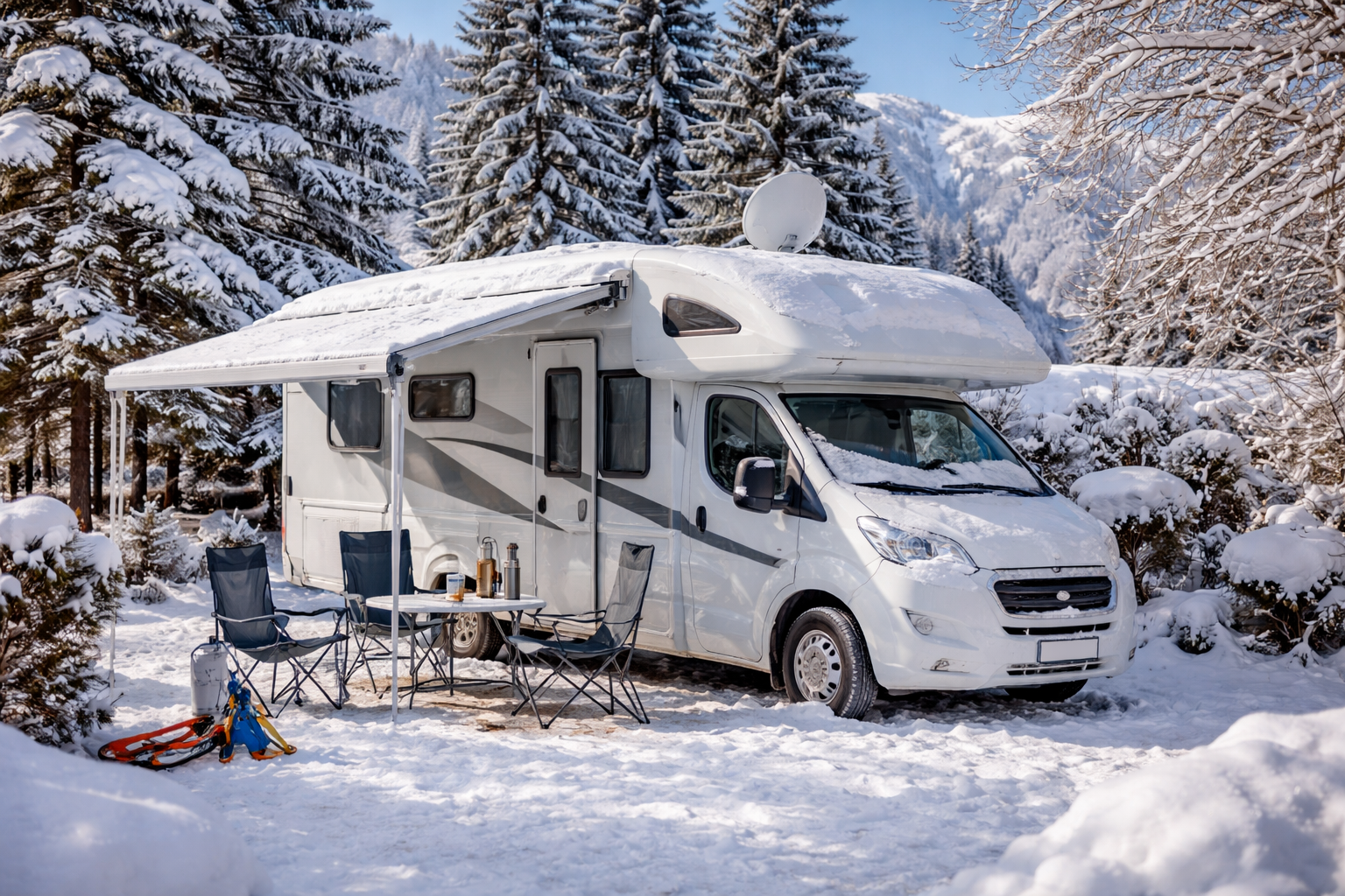 Camping d'hiver sous les arbres enneigés (1)